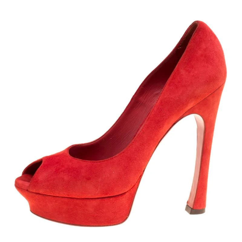商品[二手商品] Yves Saint Laurent|Saint Laurent Red Suede Palais Platform Peep Toe Pumps Size 40,价格¥1269,第2张图片详细描述