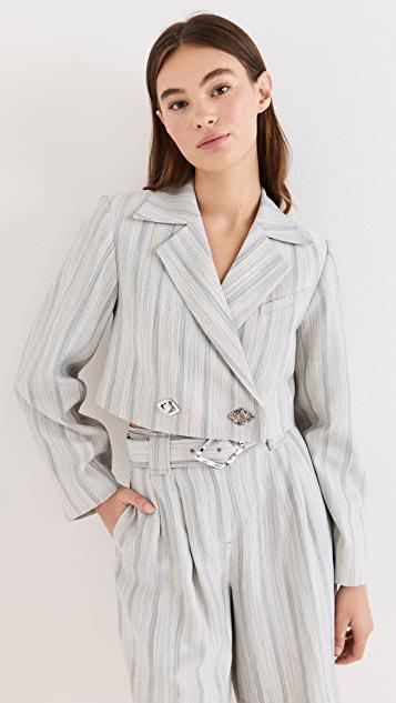 商品Ganni|垂褶条纹西装外套,价格¥1881,第4张图片详细描述