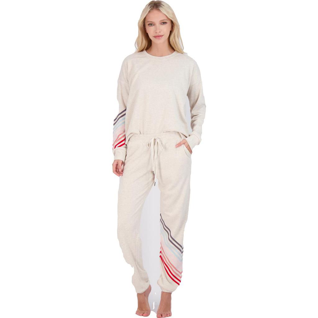 PJ Salvage Happy Vibes Women's Striped Fleece Drawstring Sweatpants商品第1张图片规格展示