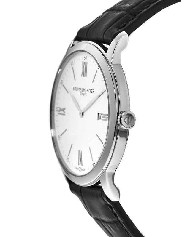 商品Baume & Mercier|Baume & Mercier Classima Quartz White Dial Black Leather Strap Men's Watch 10414,价格¥6108,第3张图片详细描述