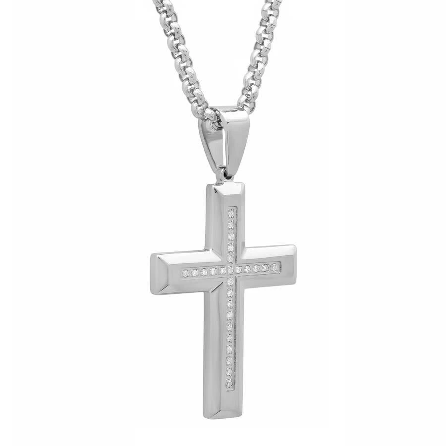 商品Robert Alton|1/8CTW Diamond Stainless Steel Cross Pendant,价格¥1356,第2张图片详细描述
