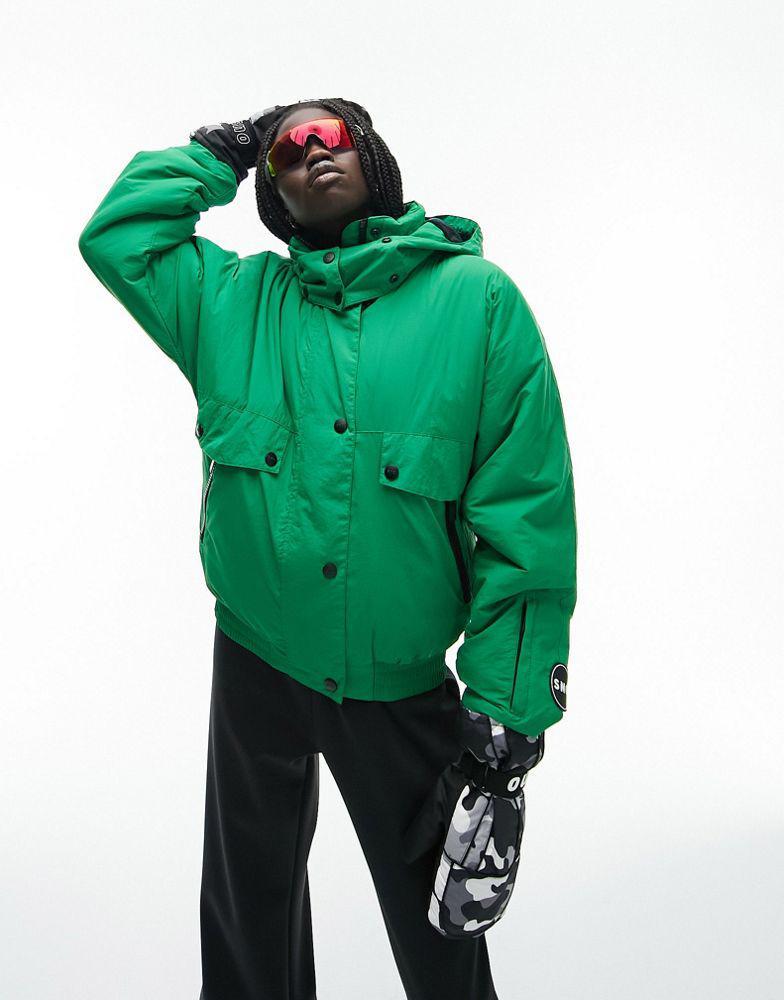 商品Topshop|Topshop Sno hooded puffer ski jacket in green,价格¥979,第1张图片