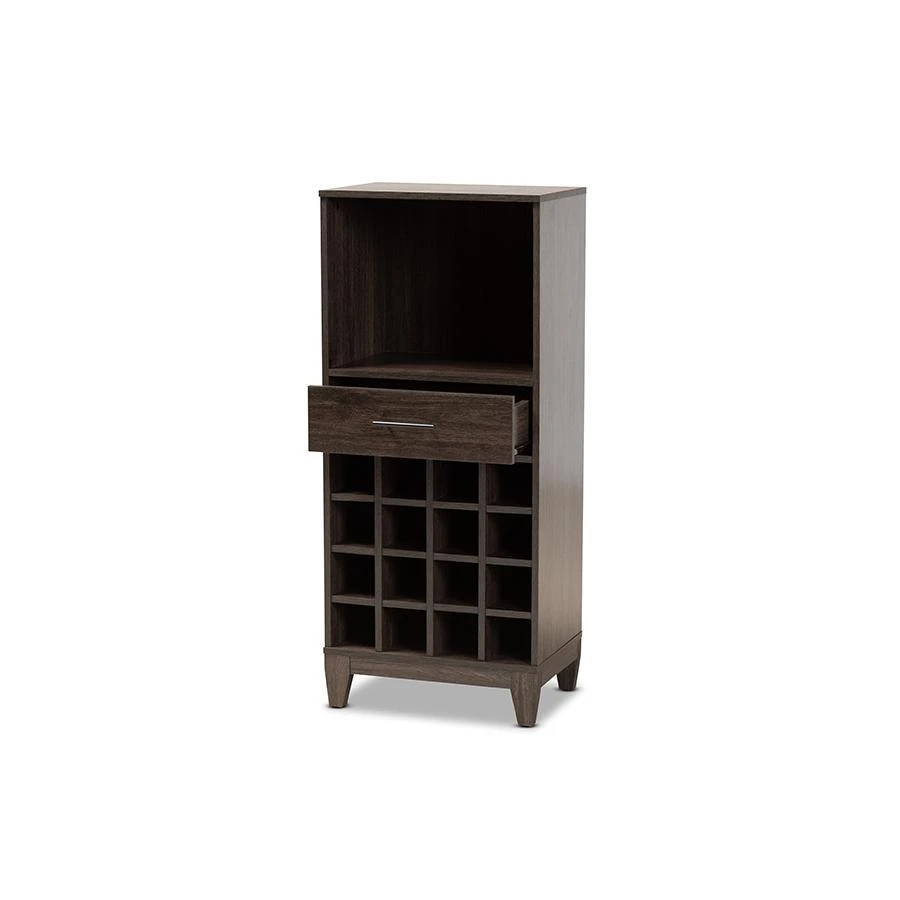 商品Baxton Studio|Dark Brown Finished Wood 1-Drawer Wine Storage Cabinet,价格¥788,第2张图片详细描述