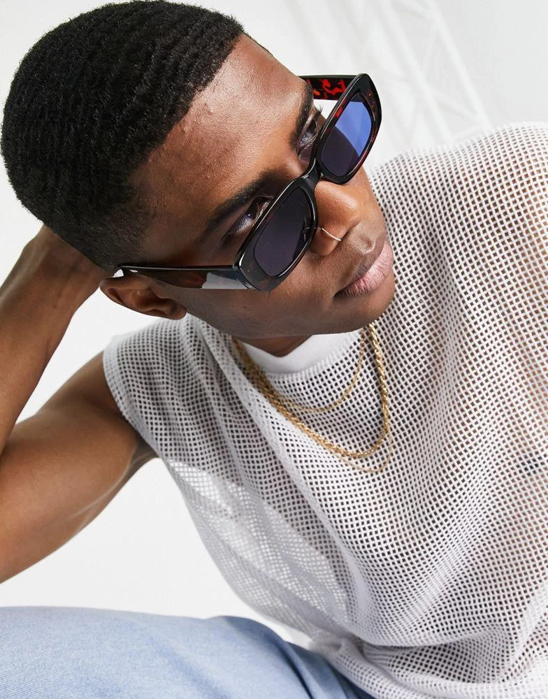 商品ASOS|ASOS DESIGN mid rectangle sunglasses with blue lens in tortoiseshell - BROWN,价格¥59,第1张图片