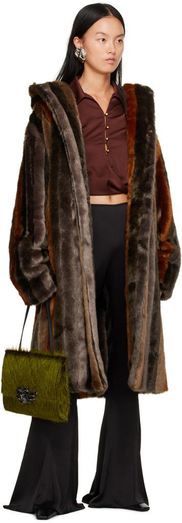 商品Acne Studios|Brown Striped Faux-Fur Coat,价格¥13662,第6张图片详细描述