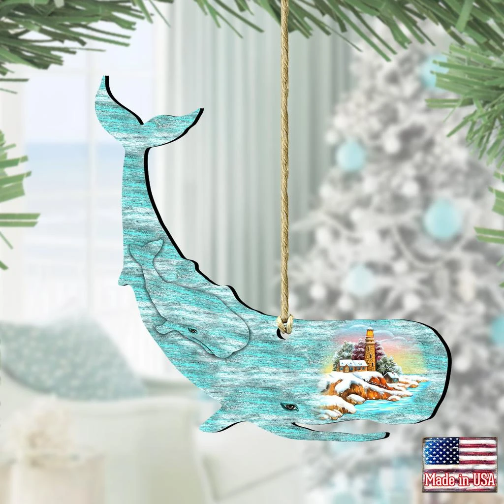 商品Designocracy|Designocracy Whale Scenic Wood Christmas Ornaments Set of 2 G.DeBrekht Coastal,价格¥207,第2张图片详细描述