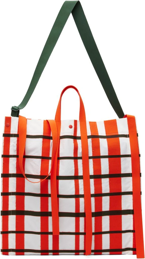 商品Homme Plissé Issey Miyake|White & Orange Windswept Plaid Tote,价格¥6108,第1张图片