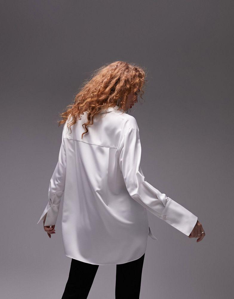 Topshop satin oversized shirt in ivory商品第3张图片规格展示