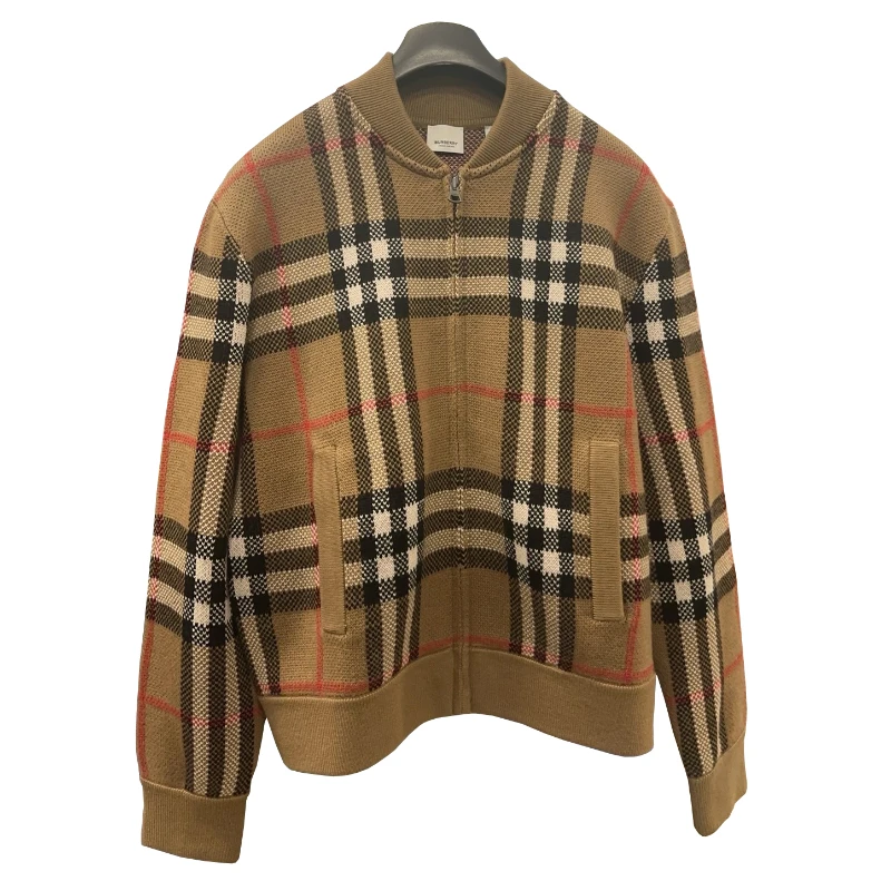商品Burberry|【现货】博柏丽 男士棕色拼色羊毛拉链针织开衫 80911641,价格¥3237,第1张图片