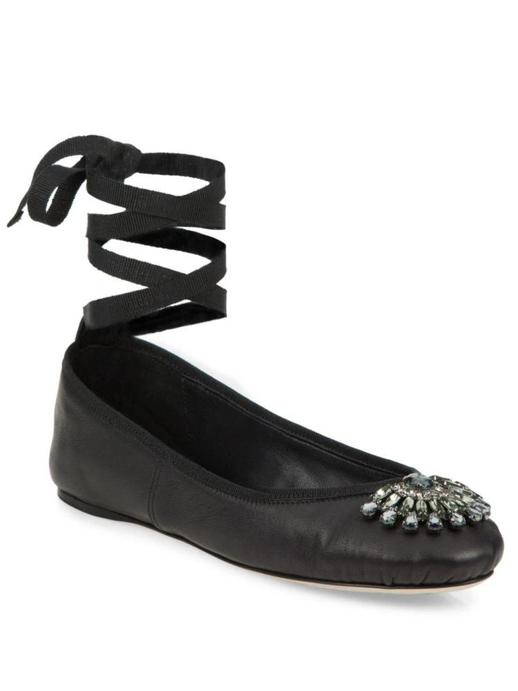 商品Jimmy Choo|Grace Crystal-Embellished Leather Ankle-Wrap Ballet Flats,价格¥1784,第1张图片