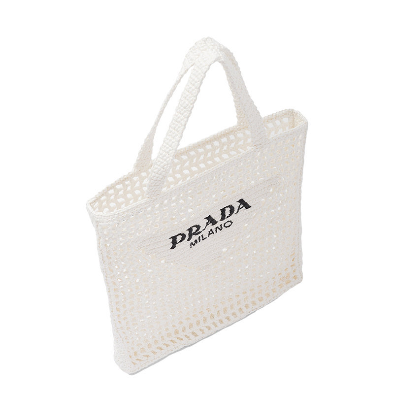 商品Prada|【预售3-7天】PRADA/普拉达 22新款 女士白色酒椰纤维解构式单肩手提镂空托特包1BG393_2A2T_F0009_V_OOO,价格¥11894,第6张图片详细描述