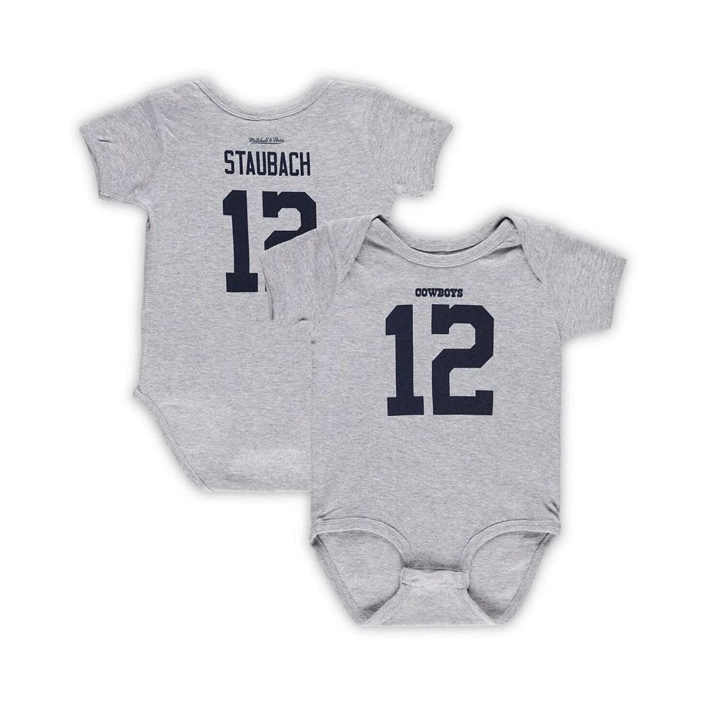 商品Mitchell & Ness|Infant Boys and Girls Roger Staubach Heathered Gray Dallas Cowboys Mainliner Retired Player Name and Number Bodysuit,价格¥211,第1张图片