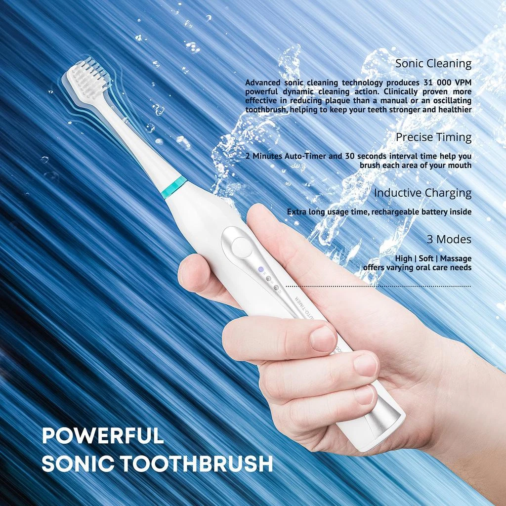 商品AquaSonic|AquaSonic Home Dental Center Rechargeable Power Toothbrush & Smart Water Flosser - Complete Family Oral Care System - 10 Attachments and Tips Included - Various Modes & Timers,价格¥450,第5张图片详细描述