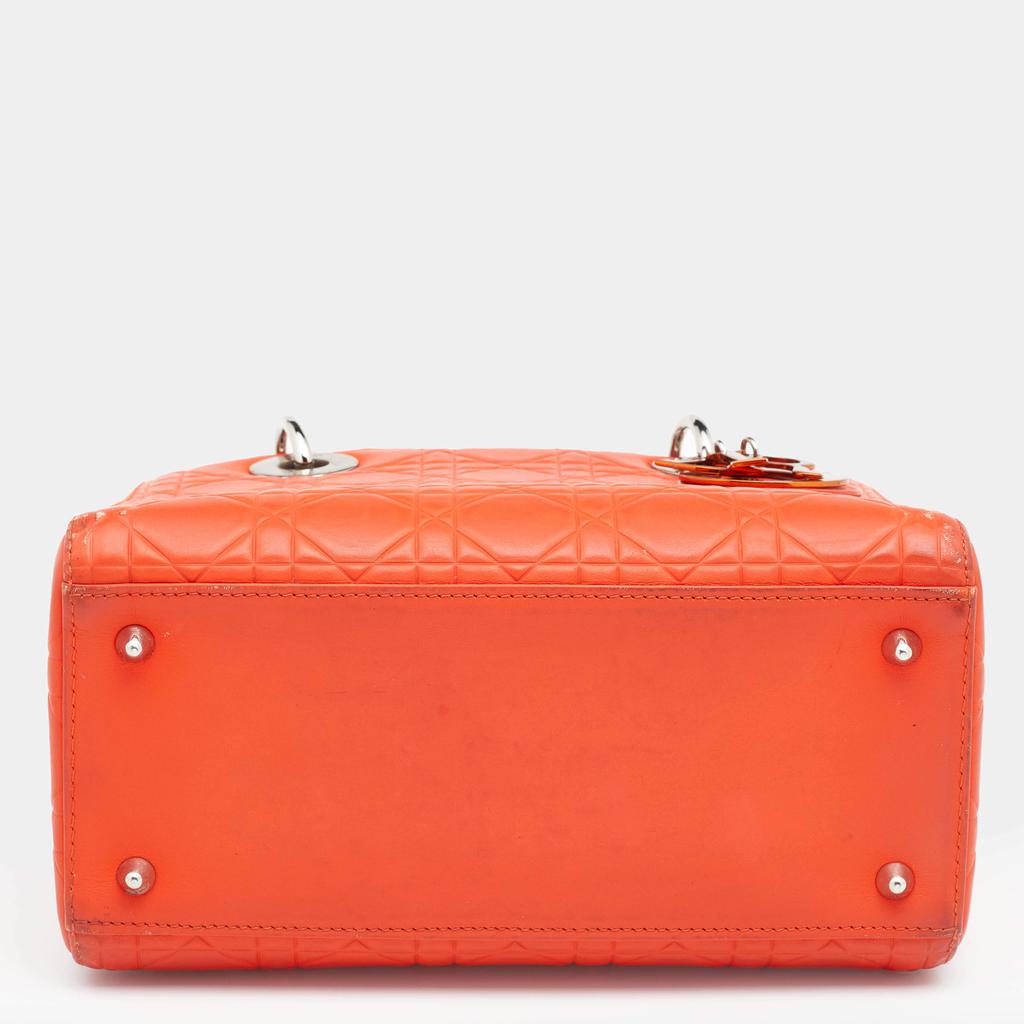 Dior Orange Cannage Embossed Leather Medium Lady Dior Tote商品第6张图片规格展示