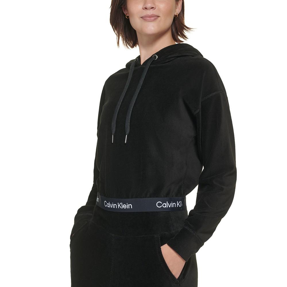 Women's Logo Elastic Long-Sleeve Pullover Velour Hoodie商品第3张图片规格展示