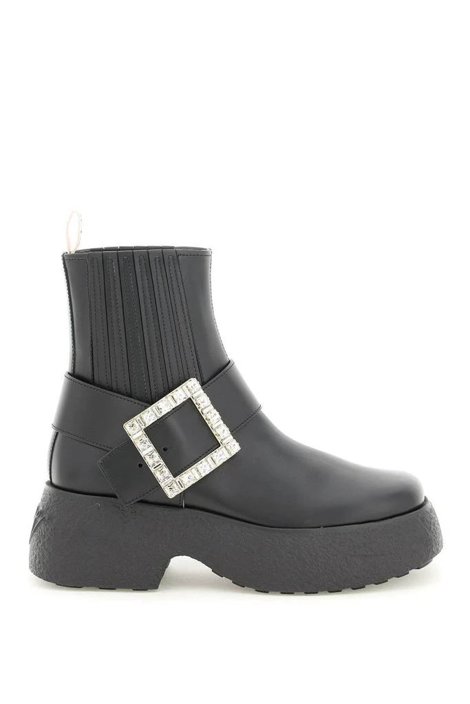 商品Roger Vivier|Roger vivier viv' rangers flatform ankle boots with strass buckle,价格¥8007,第1张图片