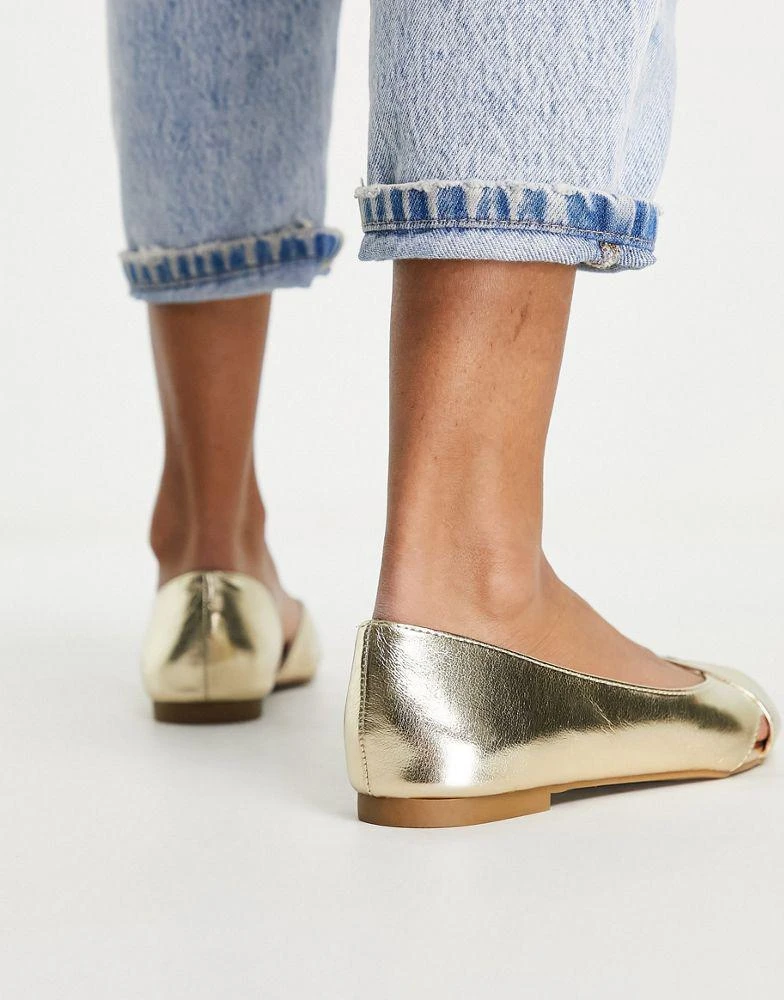 商品ASOS|ASOS DESIGN Laurel peep toe ballet flats in gold,价格¥120,第2张图片详细描述