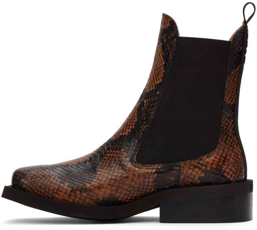 商品Ganni|Brown Embossed Snake Chelsea Boots,价格¥3253,第5张图片详细描述