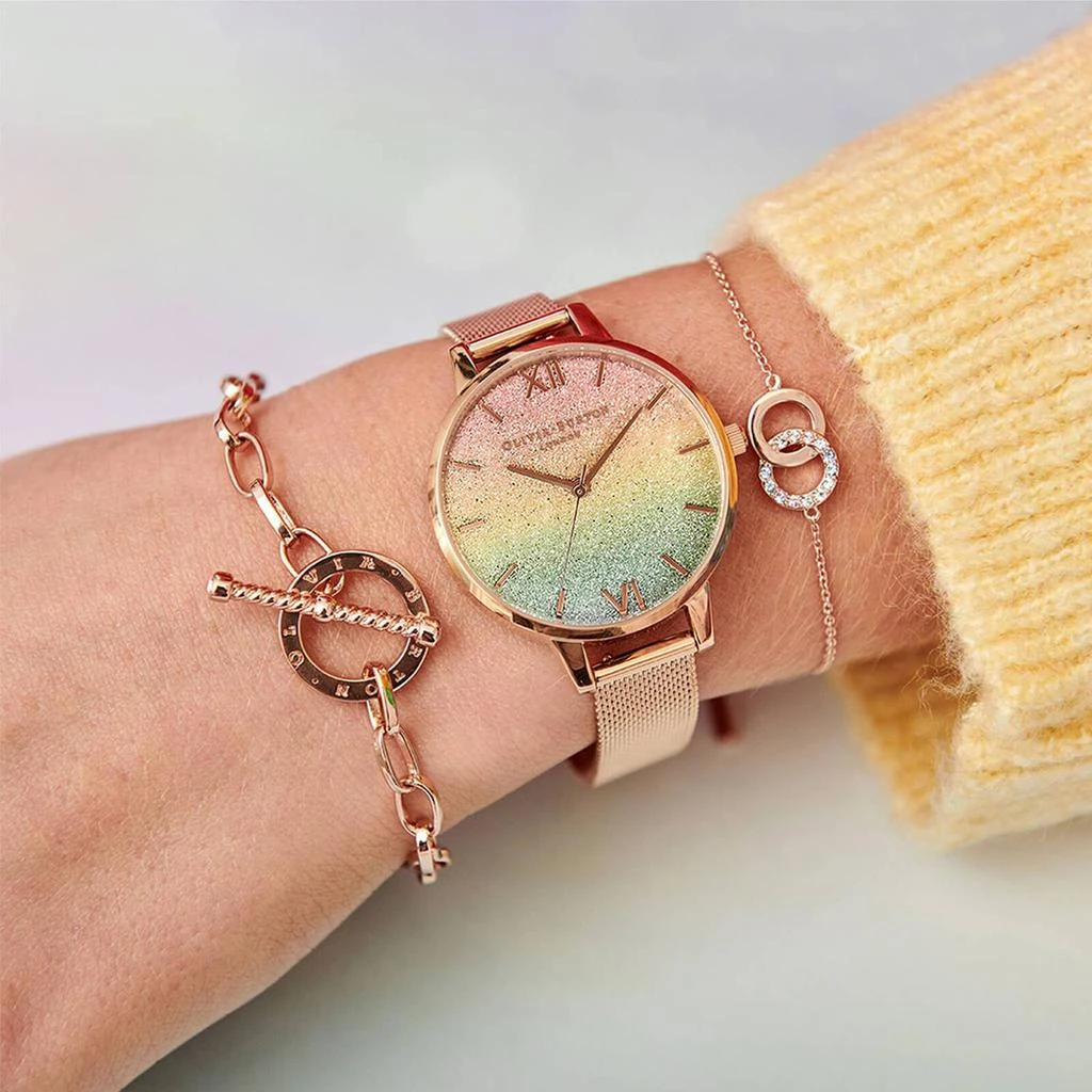 商品Olivia Burton|Olivia Burton Women's Rainbow Glitter Dial Watch - Rose Gold Mesh,价格¥788,第4张图片详细描述