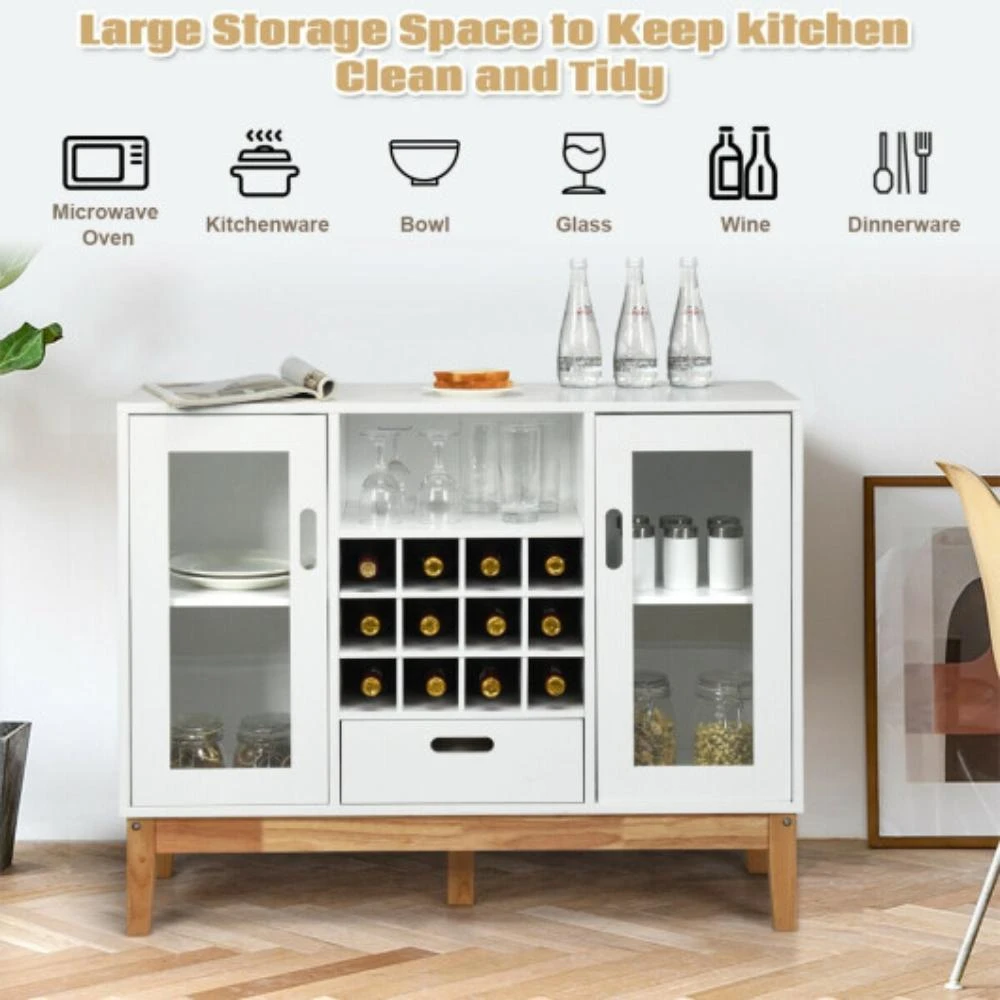 商品Hivvago|Wood Wine Storage Cabinet Sideboard Console Buffet Server-White,价格¥1238,第1张图片