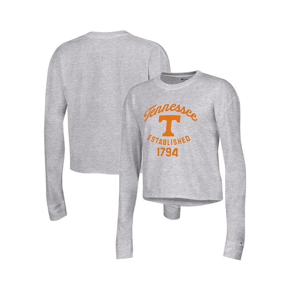 商品CHAMPION|Women's Gray Tennessee Volunteers Boyfriend Cropped Long Sleeve T-shirt,价格¥262,第1张图片