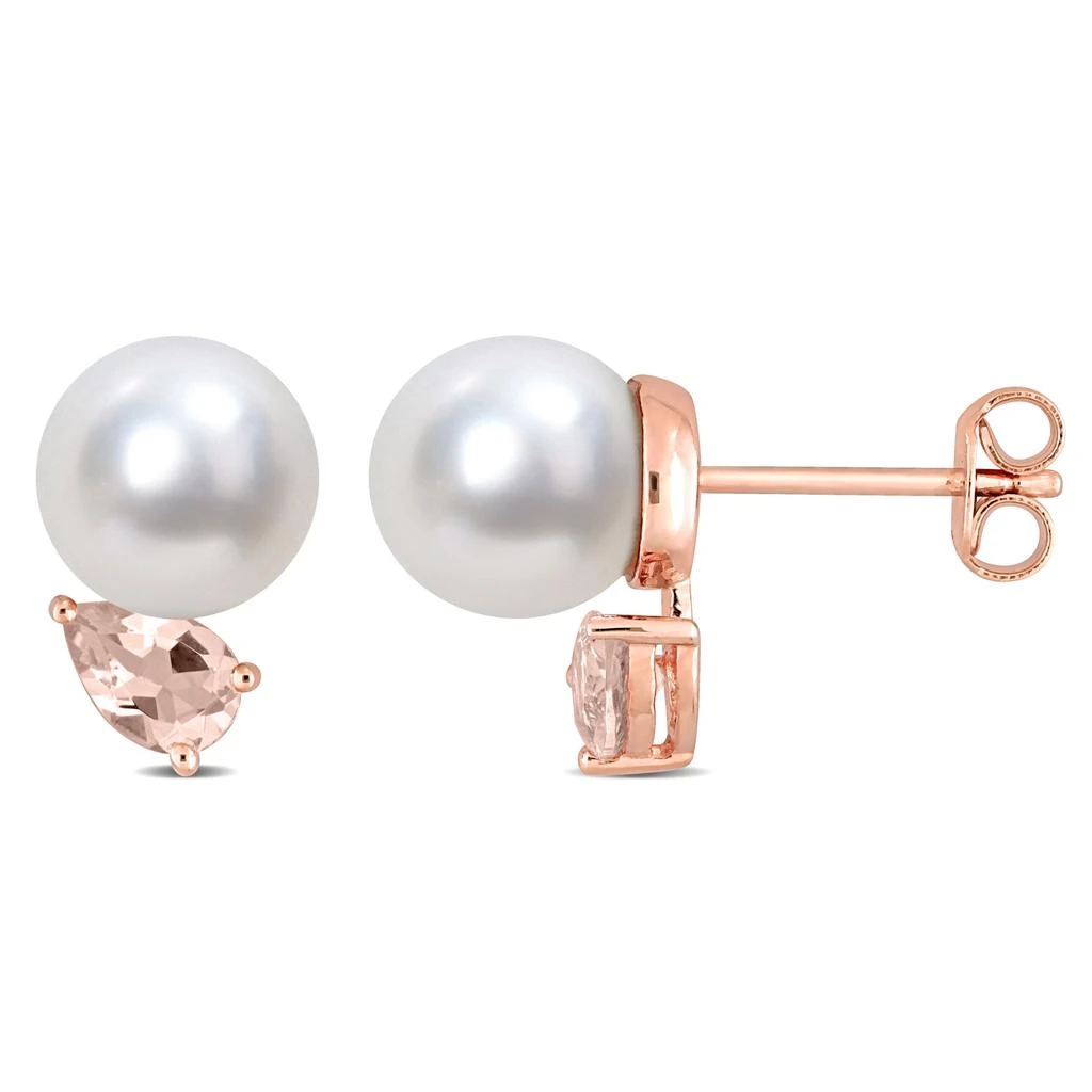 商品Mimi & Max|Women's 8-9mm South Sea Cultured Pearl and 4/5ct TGW Morganite Stud Earrings in Rose Plated Sterling Silver,价格¥858,第1张图片