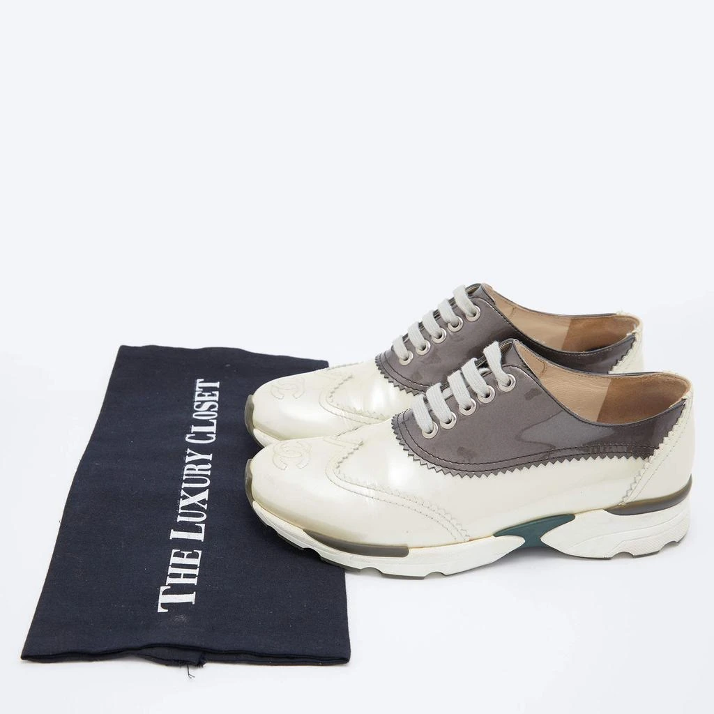 Chanel Cream/Grey Patent Leather CC Oxford Sneakers Size 37.5 商品