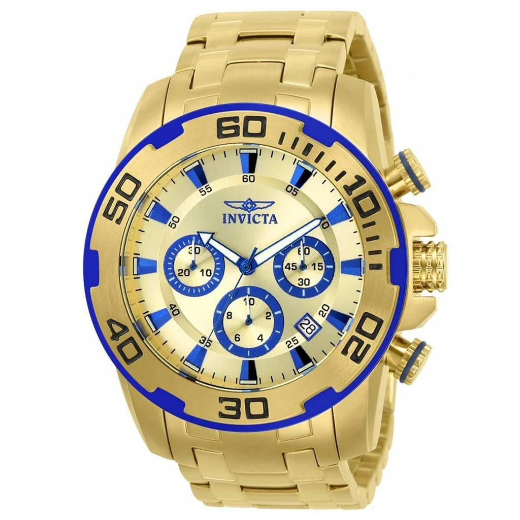 商品Invicta|Invicta 22320 Men's Pro Diver Gold Dial Yellow Gold Steel Bracelet Chronograph Watch,价格¥666,第3张图片详细描述