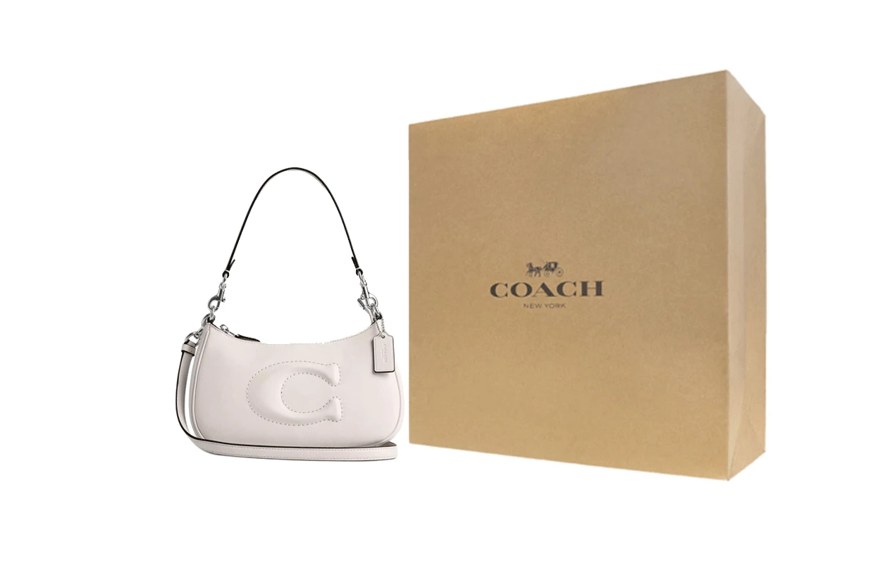 商品[国内直发] Coach|蔻驰 Teri 24 品牌徽标拉链开合 光滑皮革 斜挎手提单肩包 中号 女款 白垩色,价格¥1154,第7张图片详细描述