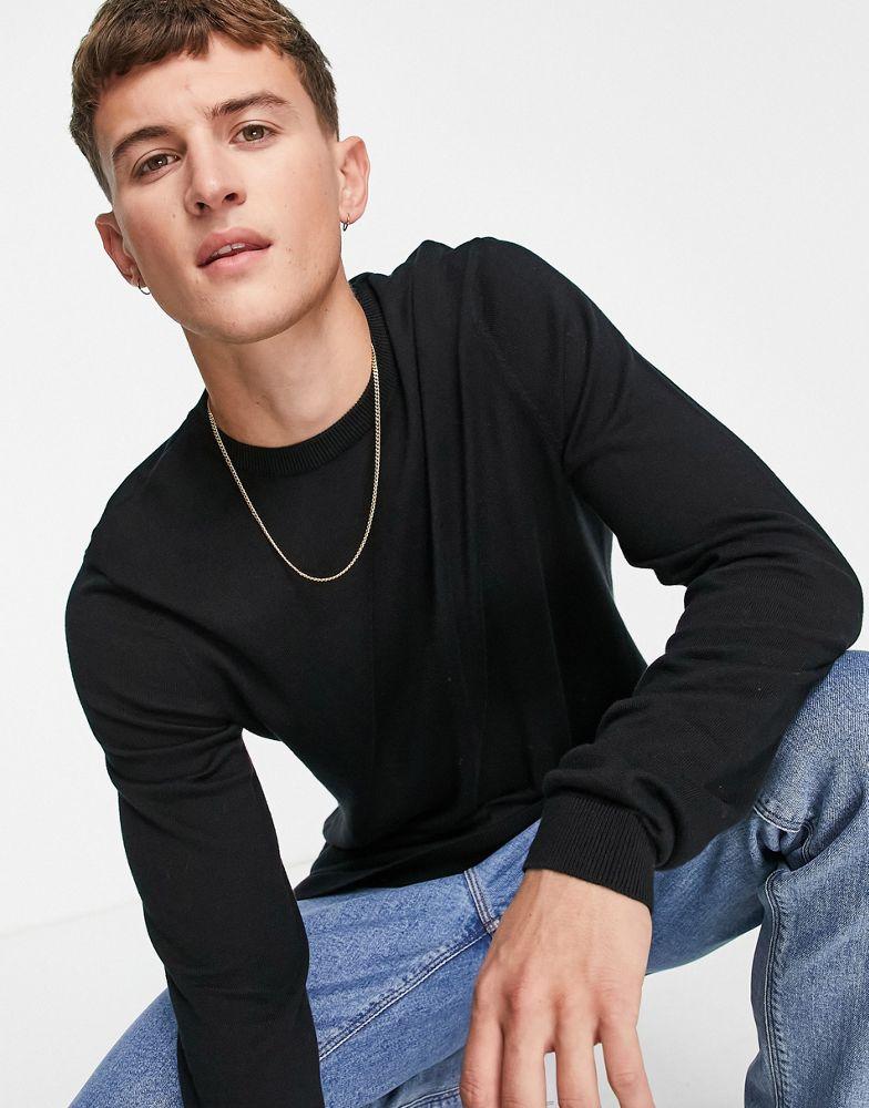 ASOS DESIGN knitted cotton jumper in black商品第1张图片规格展示