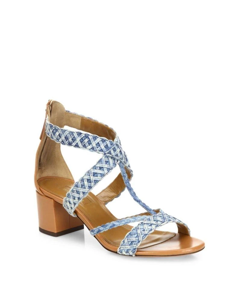 商品Aquazzura|Tyra Denim & Leather Block Heel Sandals,价格¥2383,第1张图片