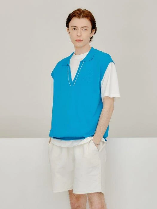 商品GENERAL IDEA STANDARD|new logo collar vest BLUE S22A06042,价格¥402,第1张图片