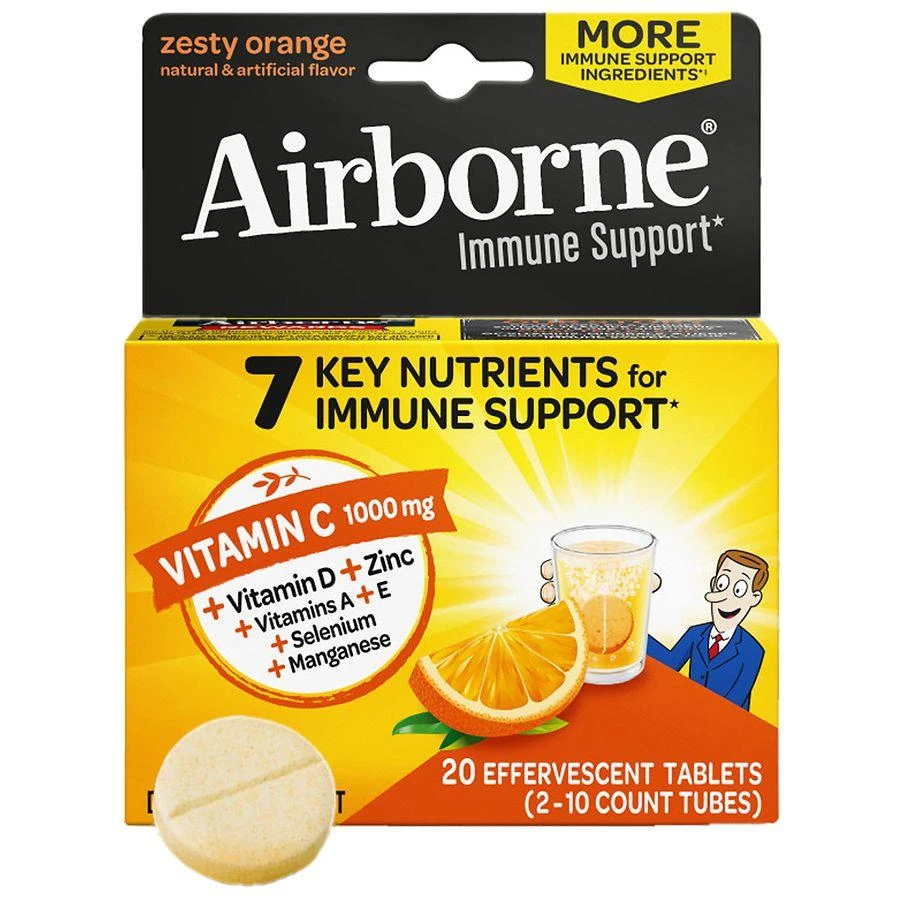 商品Airborne|Effervescent Tablets, Vitamin C - Immune Support Supplement Zesty Orange,价格¥167,第1张图片详细描述