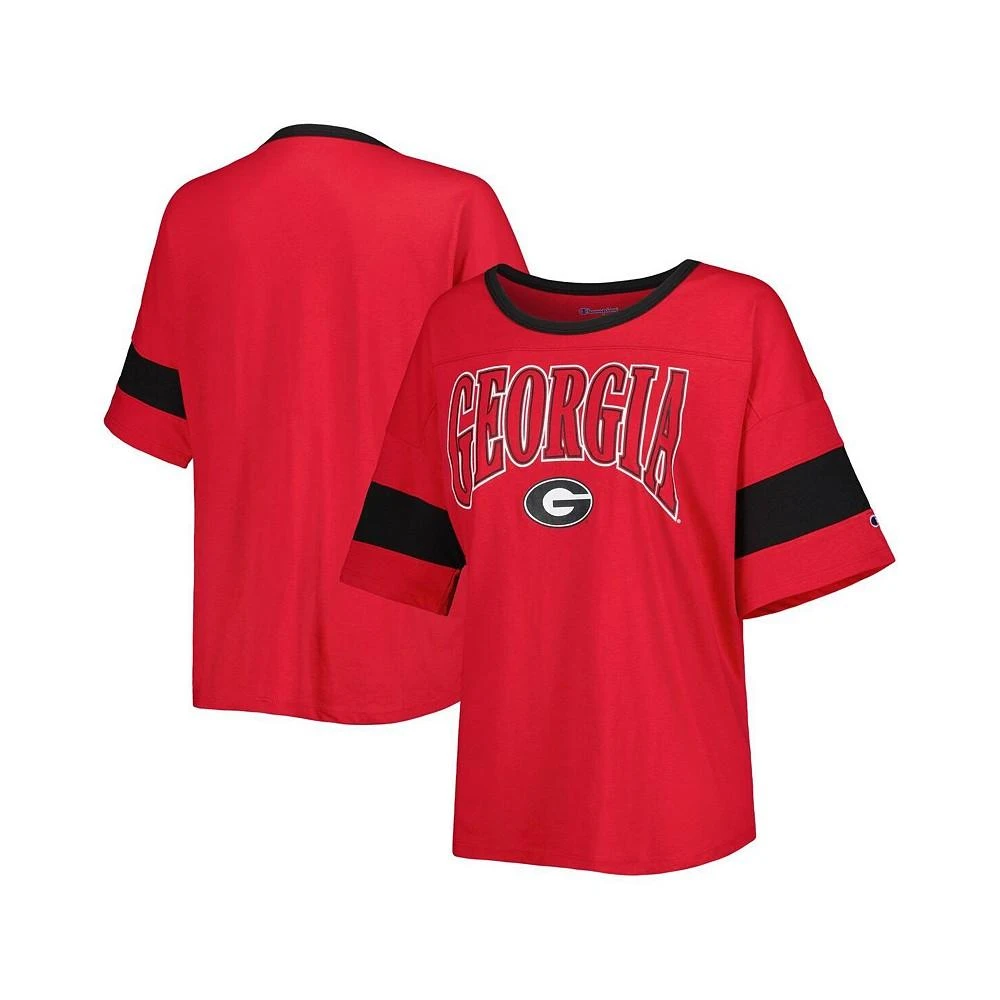 商品CHAMPION|Women's Red Georgia Bulldogs Jumbo Arch Striped Half-Sleeve T-shirt,价格¥247,第1张图片