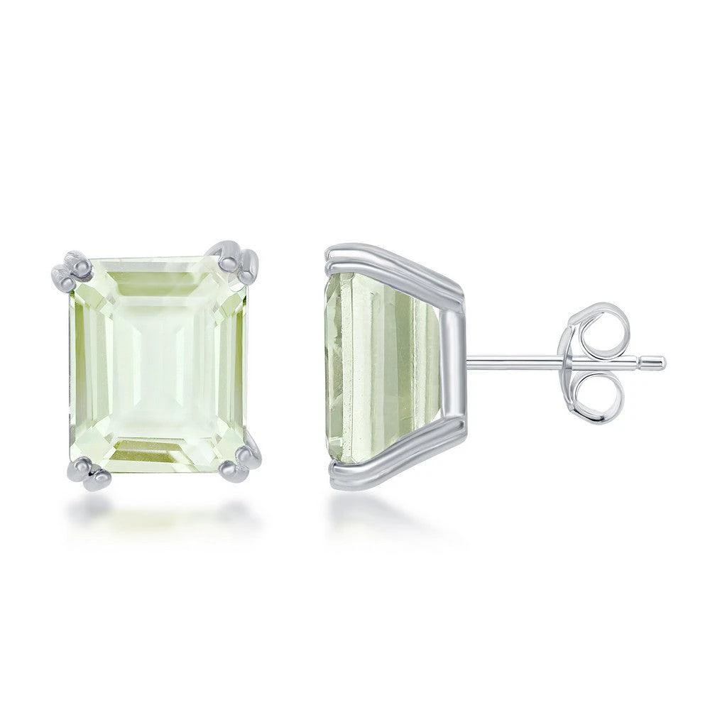 商品Classic|Sterling Silver Rectangle Green Amethyst Prong Set Stud Earrings,价格¥356,第1张图片