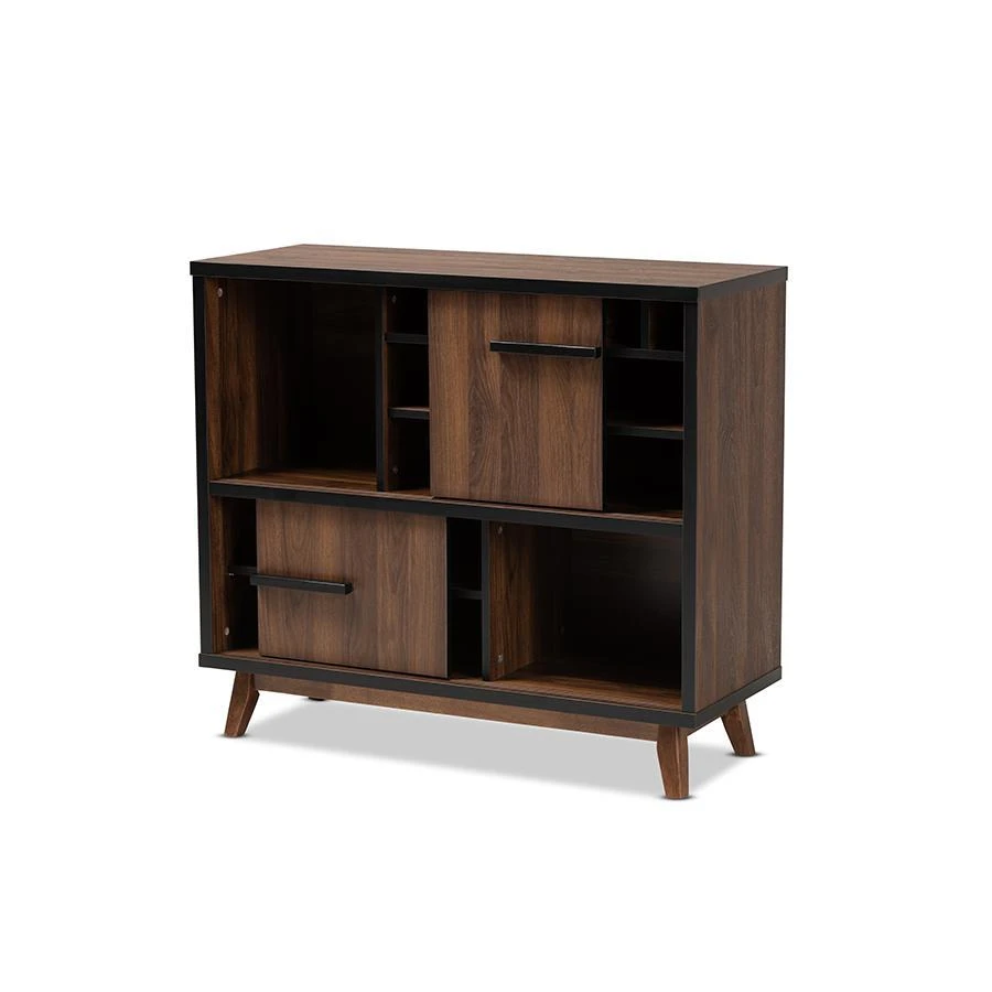 商品Baxton Studio|Two-Tone Walnut Brown and Black Finished Wood Wine Storage Cabinet,价格¥2288,第2张图片详细描述