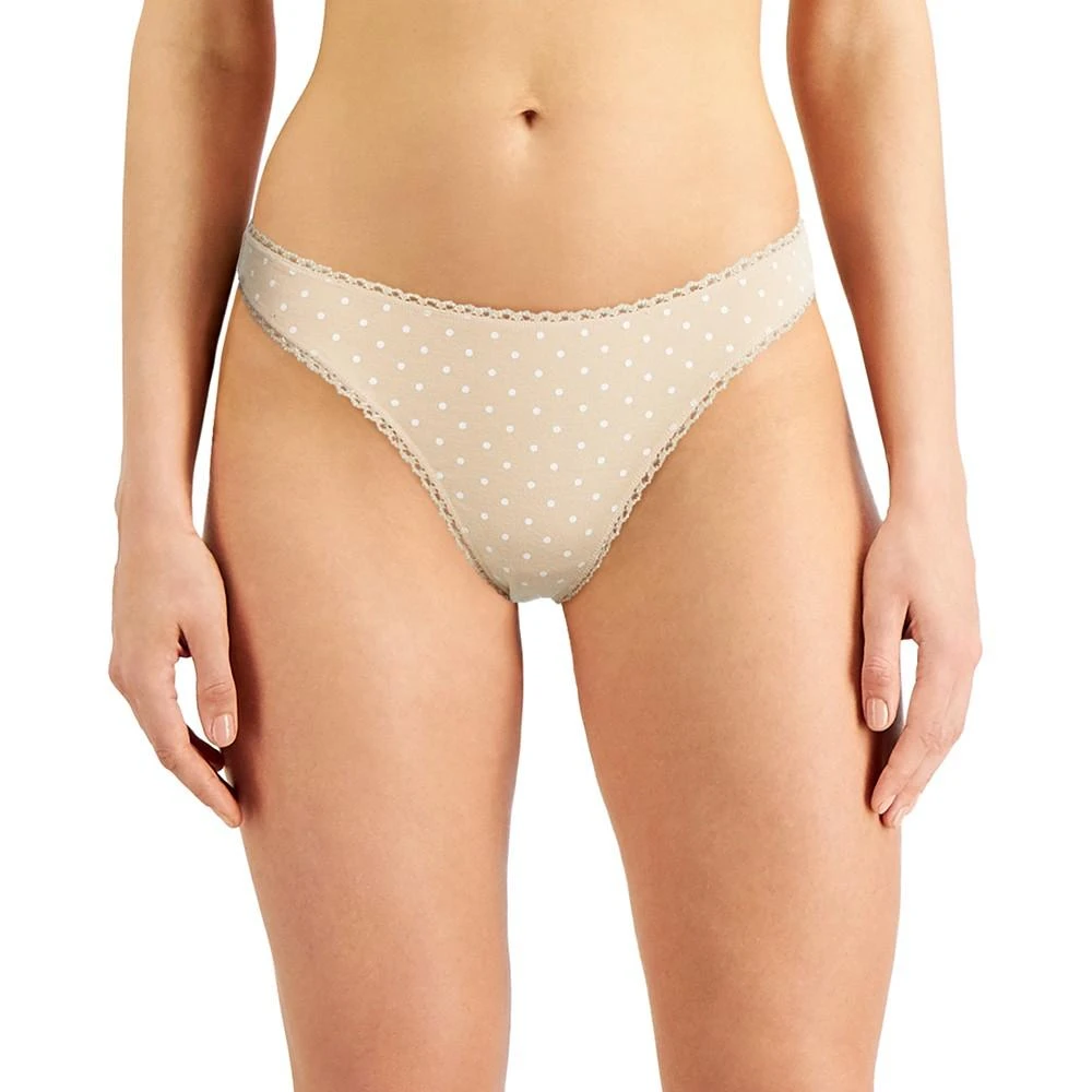 商品Charter Club|Everyday Cotton Women's Lace-Trim Thong, Created for Macy's,价格¥62,第1张图片