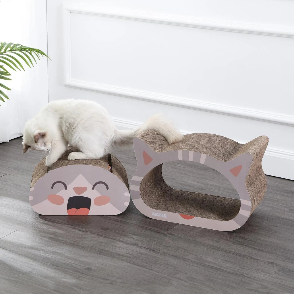 商品THE LICKER STORE|Opal 19" Modern Cardboard Happy Cat Head 2-in-1 Cat Cave Scratcher with Built-In Bell Toys and Catnip, Muted Pink/Cream,价格¥555,第2张图片详细描述