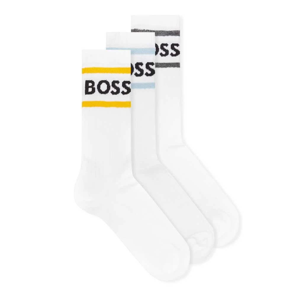 商品Hugo Boss|BOSS 3 Pack Rib Stripe Sock - White,价格¥110,第1张图片