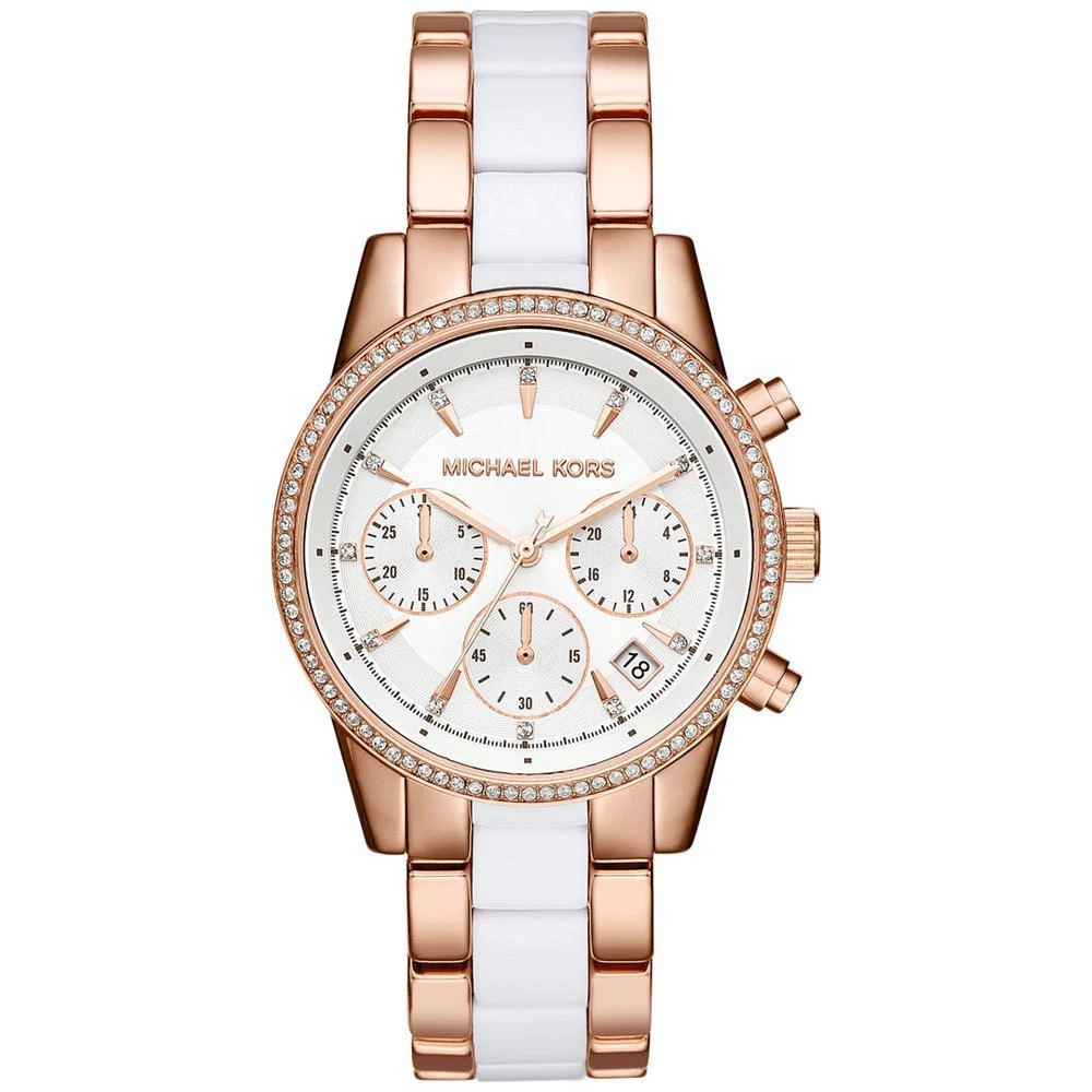 商品Michael Kors|Women's Chronograph Ritz Two-Tone Stainless Steel and Acetate Bracelet Watch 37mm MK6324,价格¥1090,第1张图片