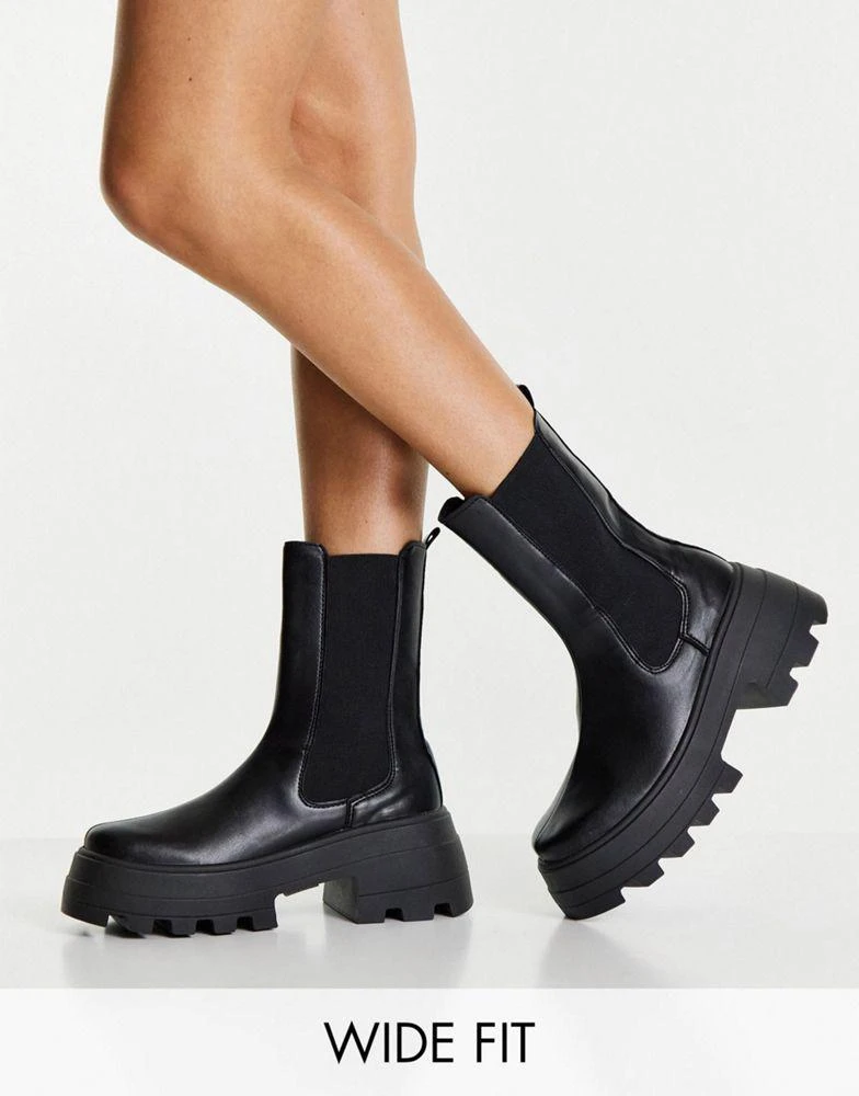 商品ASOS|ASOS DESIGN Wide Fit Ada chunky chelsea boots in black,价格¥228,第1张图片