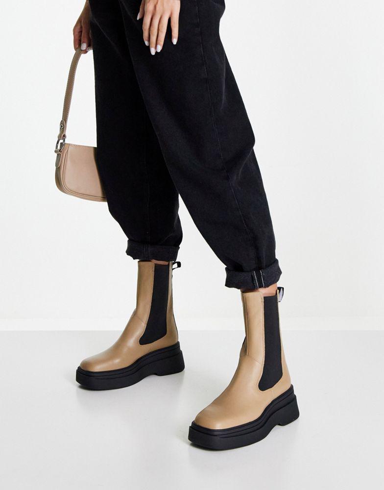 商品Vagabond|Vagabond Carla elastic side leather flatform chelsea boots in lark,价格¥582,第5张图片详细描述