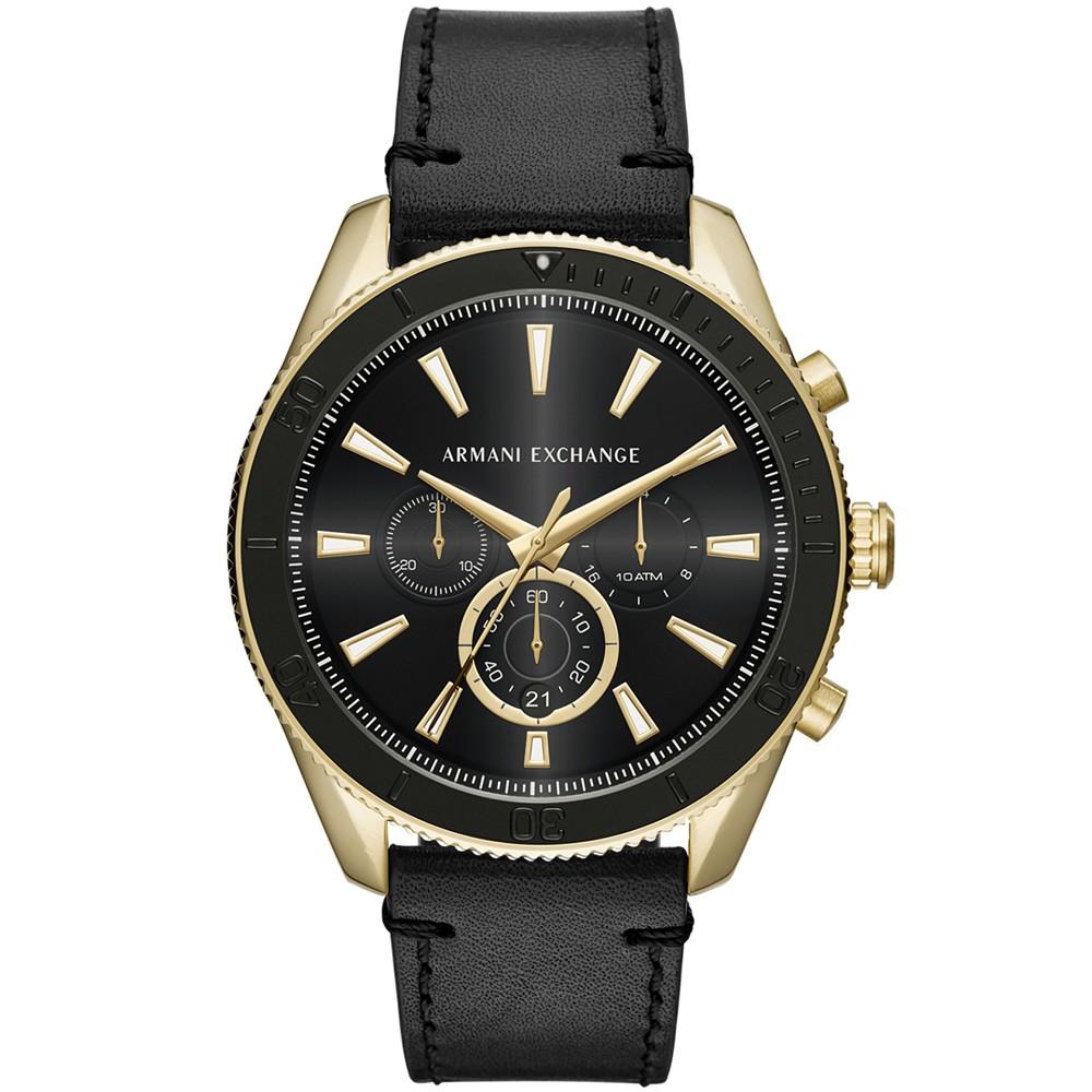 Men's Chronograph Black Leather Strap Watch 46mm商品第1张图片规格展示