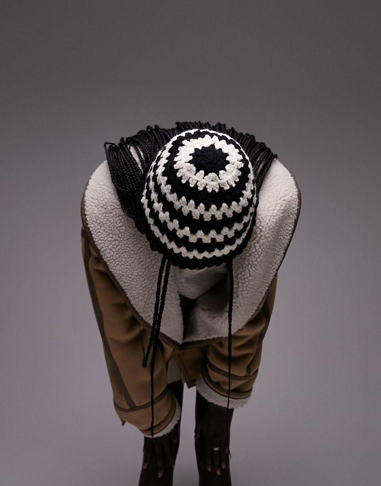 Topshop crochet bucket hat in black and white商品第4张图片规格展示