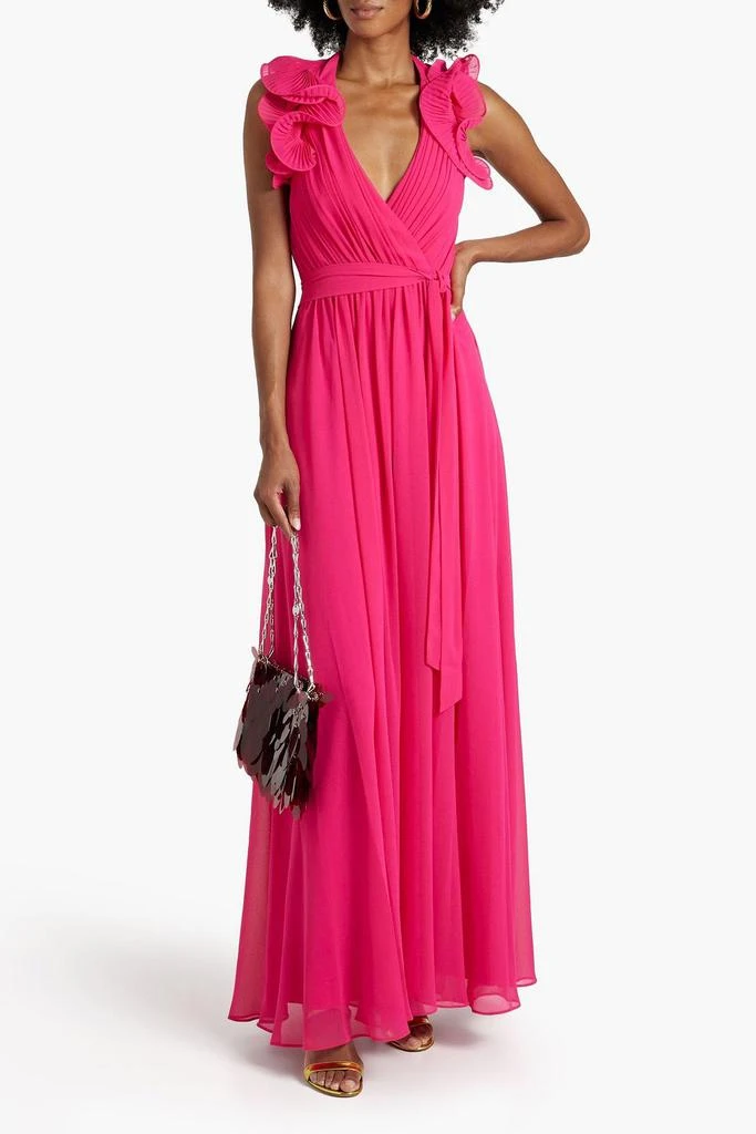 商品Badgley Mischka|Pleated chiffon halterneck maxi dress,价格¥2986,第2张图片详细描述