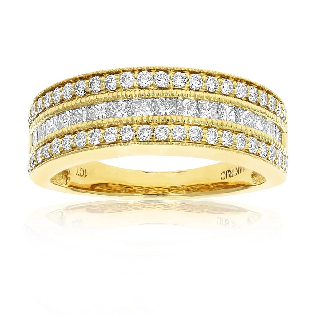 商品Vir Jewels|1 cttw Princess and Round Diamond Wedding Band with Milgrain 14K Yellow Gold,价格¥9640,第1张图片