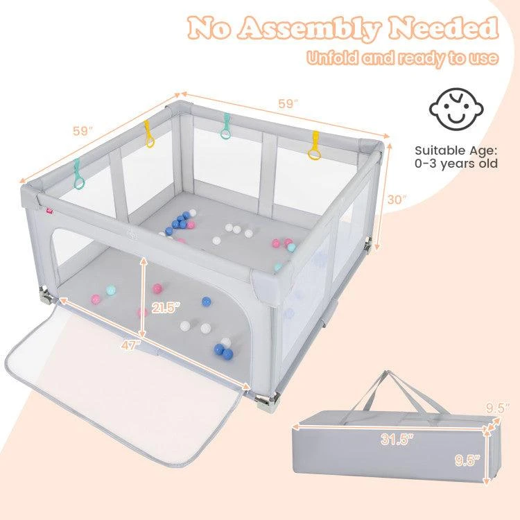 商品Hivvago|Medium Baby Playpen BPA Free Foldable Toddlers Safety Fence Play Yard with Zipper Gate,价格¥982,第3张图片详细描述