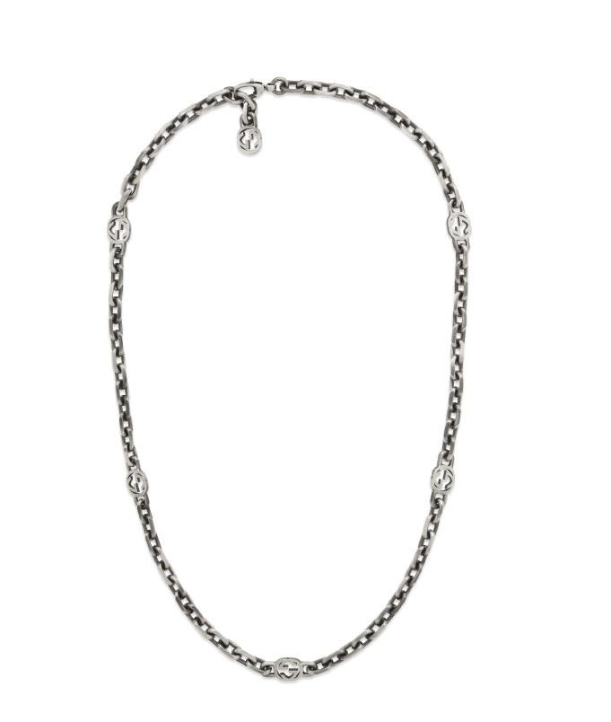 Gucci Mens Sterling Silver Cable Chain GG Necklace商品第1张图片规格展示