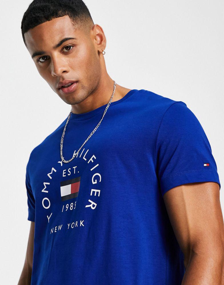 Tommy Hilfiger flag arch logo cotton t-shirt in mid blue商品第1张图片规格展示