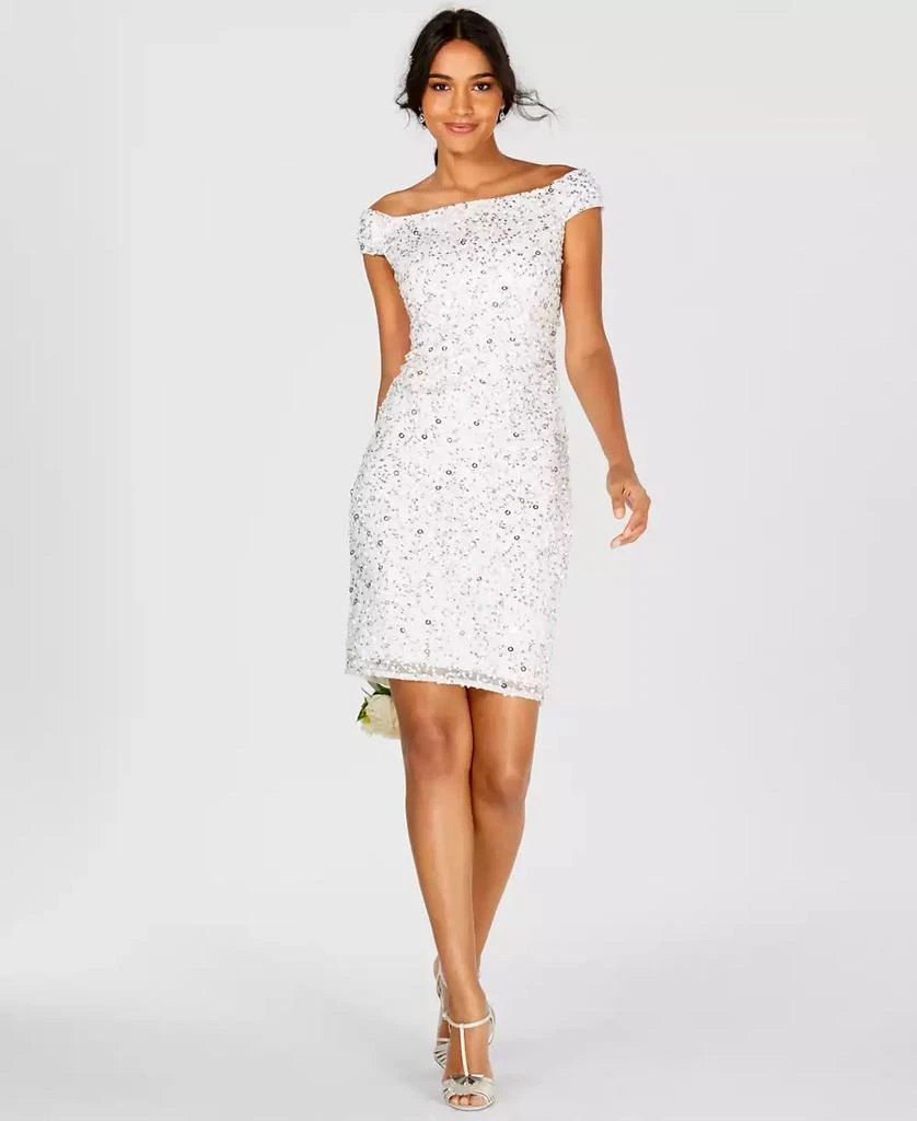 商品Adrianna Papell|Women's Off-The-Shoulder Beaded Sheath Dress,价格¥1476,第1张图片